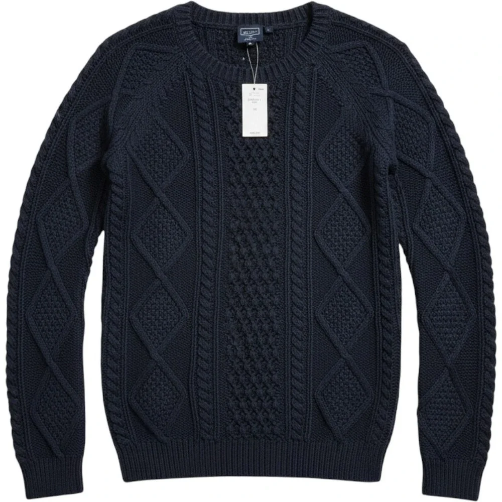 Gap Womens Navy Blue Aran Cable Knit Cotton Pullover Sweater XS 718339-02-1